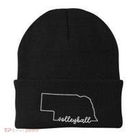 State Of Nebraska Outline With Volleyball Script Beanie thumb 0