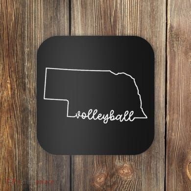 State Of Nebraska Outline With Volleyball Script Coaster