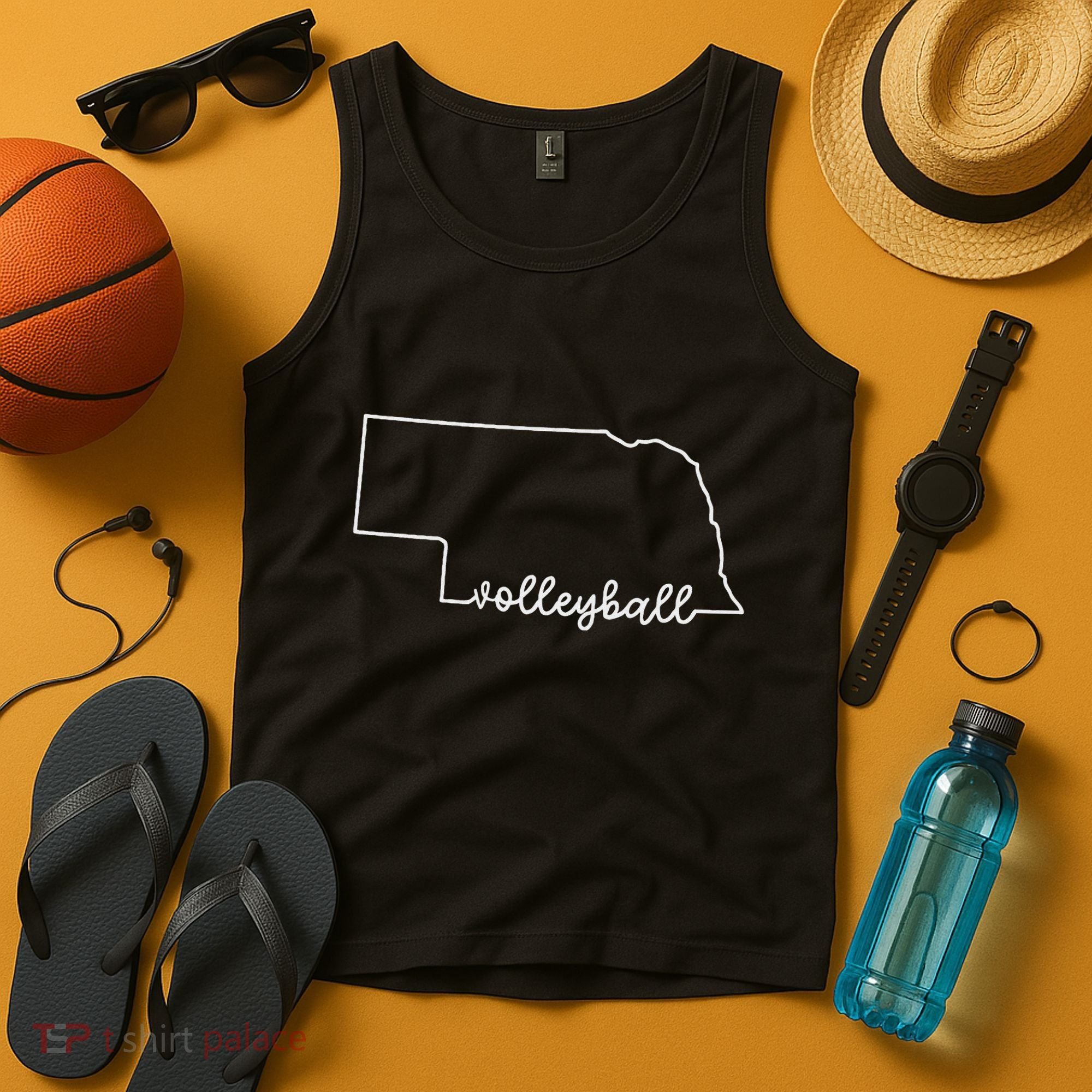 State Of Nebraska Outline With Volleyball Script Tank Top