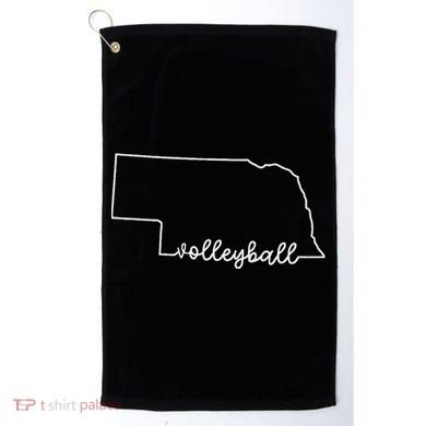 State Of Nebraska Outline With Volleyball Script Golf Towel