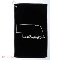 State Of Nebraska Outline With Volleyball Script Golf Towel thumb 0