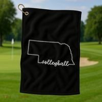 State Of Nebraska Outline With Volleyball Script Golf Towel thumb 1