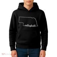 State Of Nebraska Outline With Volleyball Script Kids Hoodie thumb 4