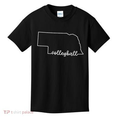 State Of Nebraska Outline With Volleyball Script Kids T-Shirt