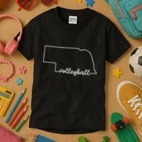 State Of Nebraska Outline With Volleyball Script Kids T-Shirt thumb 3