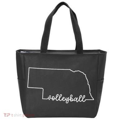 State Of Nebraska Outline With Volleyball Script Tote Bag