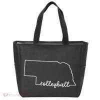 State Of Nebraska Outline With Volleyball Script Tote Bag thumb 0