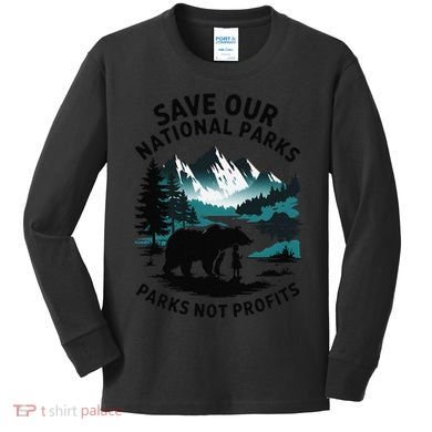 Save Our National Parks Mountain Grizzly Bear Kids Long Sleeve Shirt