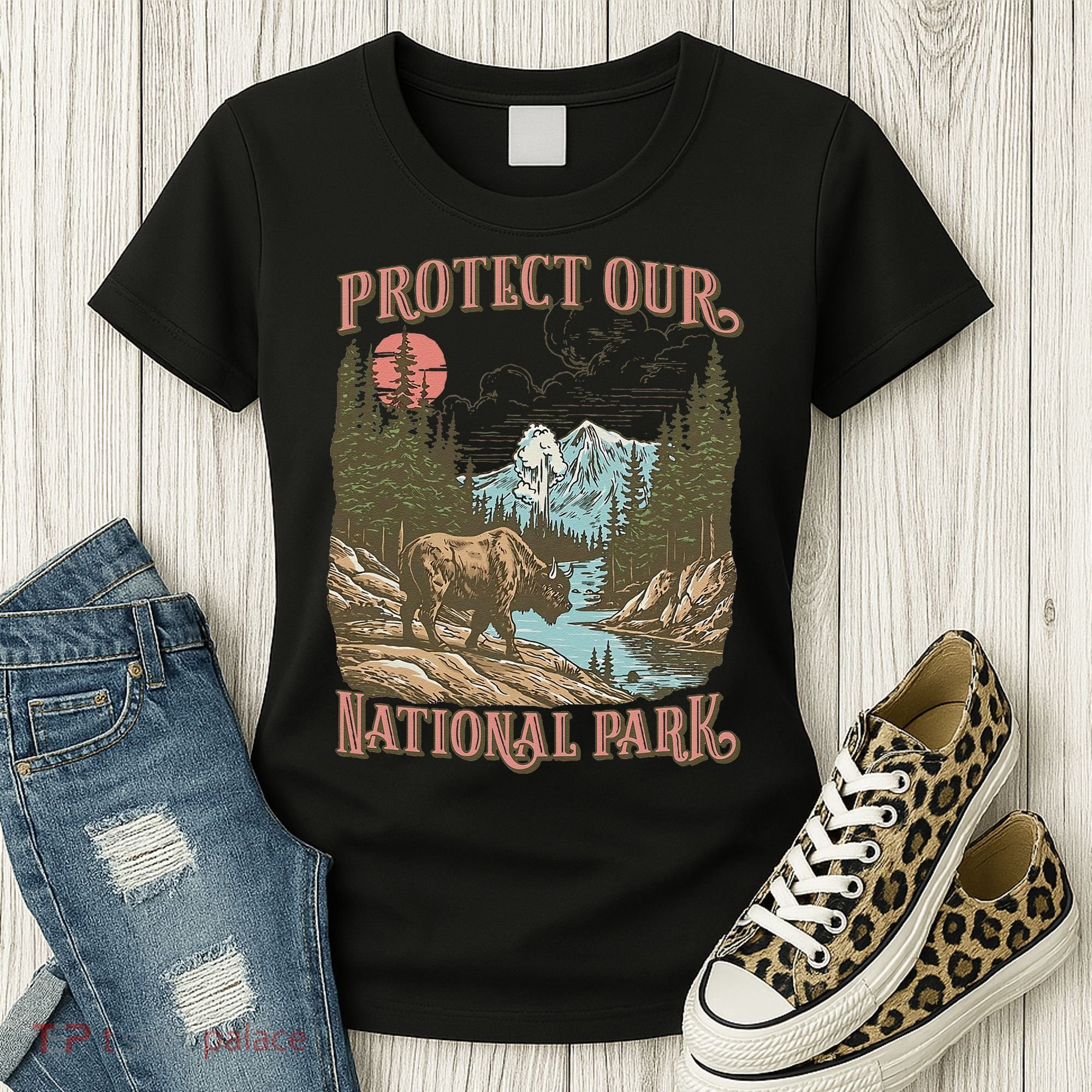 Save Our National Parks Resist Service Bison Buffalo Women's T-Shirt