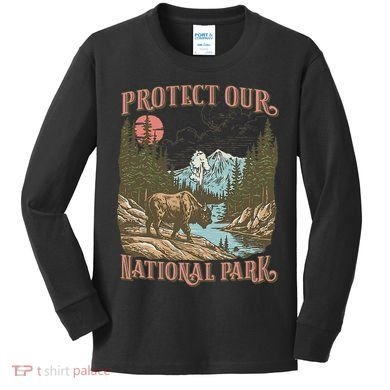 Save Our National Parks Resist Service Bison Buffalo Kids Long Sleeve Shirt