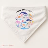Save Our Oceans Seas, Sea Creatures, Sea Animals Protect USA-Made Doggie Bandana thumb 0