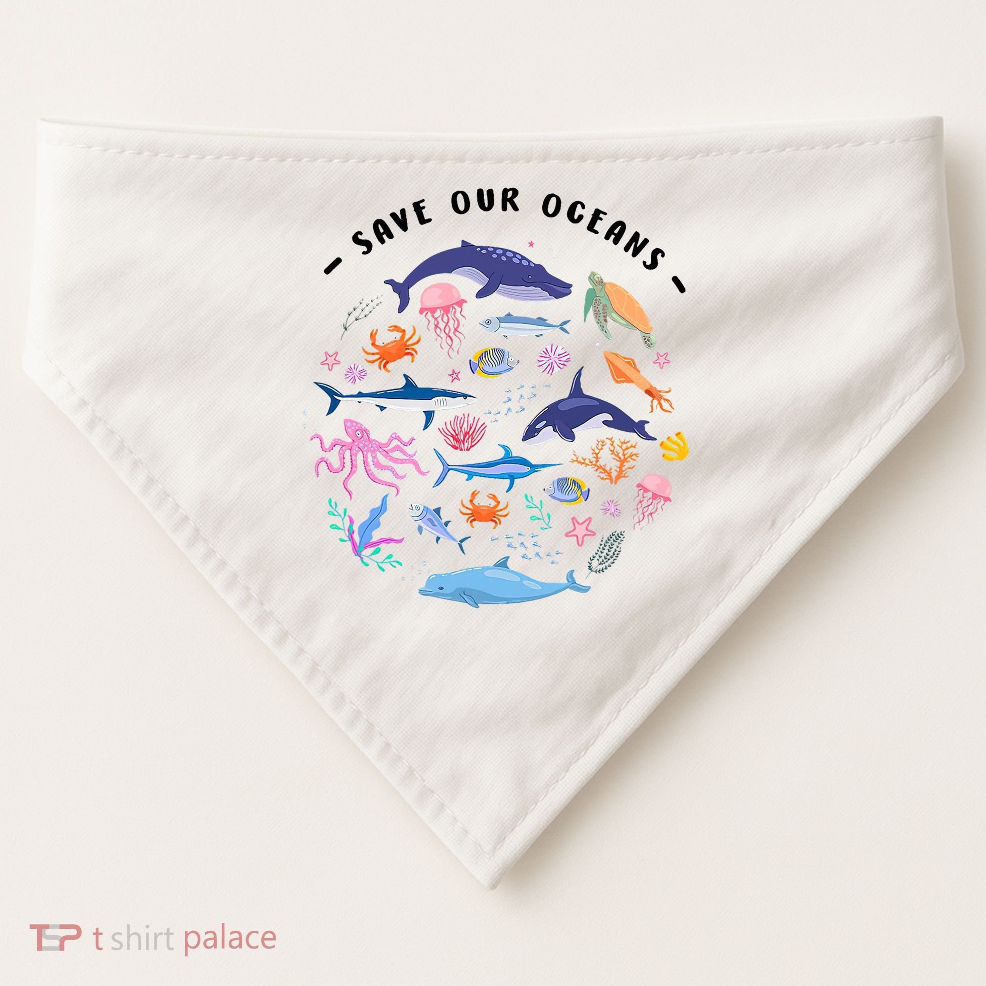 Save Our Oceans Seas, Sea Creatures, Sea Animals Protect USA-Made Doggie Bandana
