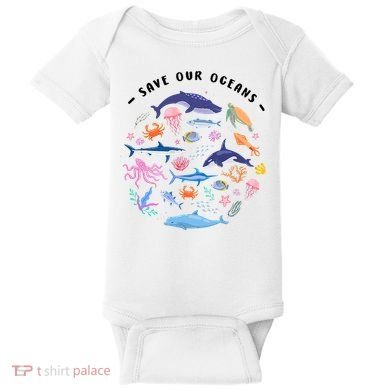Save Our Oceans Seas, Sea Creatures, Sea Animals Protect Baby Bodysuit