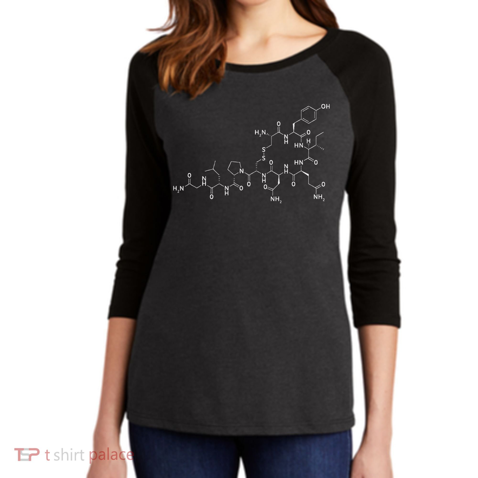 Structure Of Oxytocin Chemical Molecule Chemistry Women's Tri-Blend 3/4-Sleeve Raglan Shirt