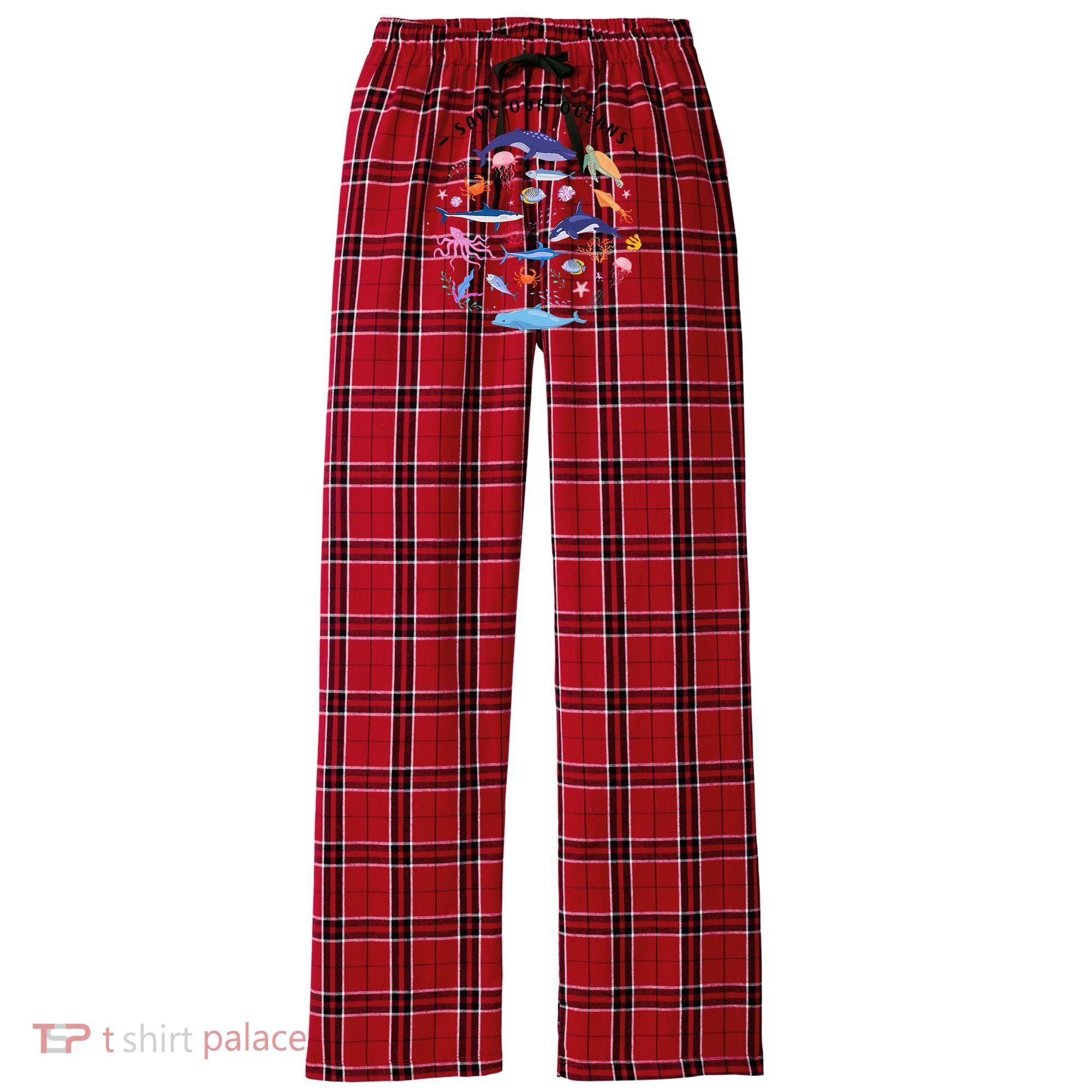 Save Our Oceans Seas Sea Creatures Sea Animals Protect Women's Flannel Plaid Pajama Pants