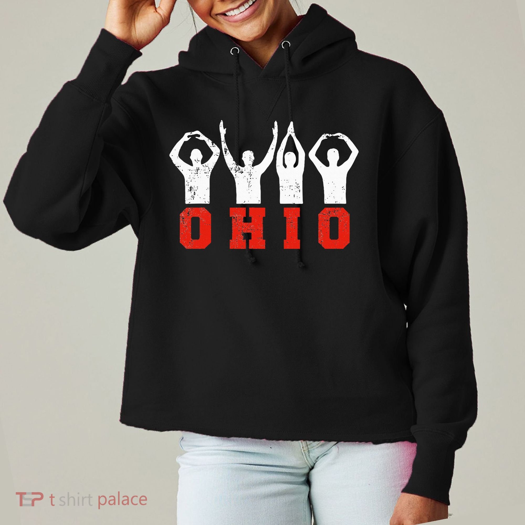 State Of Ohio Ohioan OH Trendy Distressed Ladies Heavyweight Boxy Pullover Hoodie