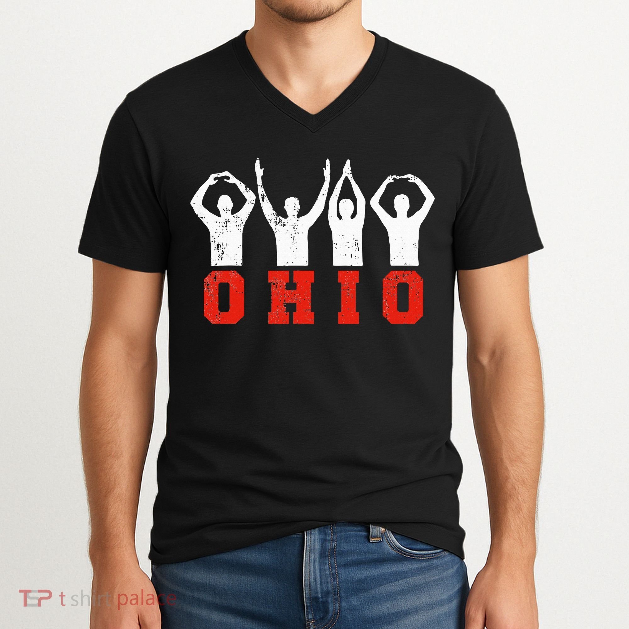 State Of Ohio Ohioan OH Trendy Distressed V-Neck T-Shirt