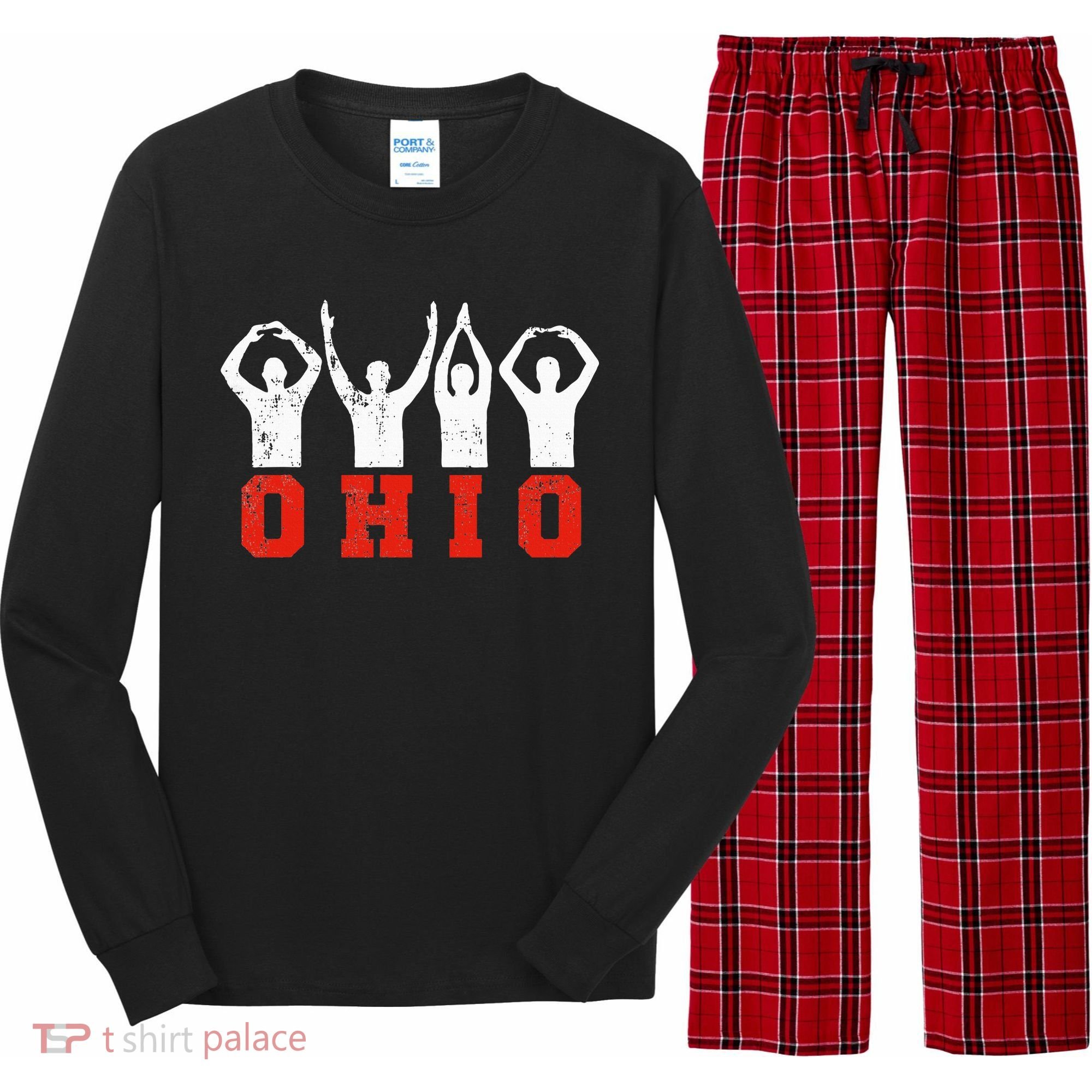 State Of Ohio Ohioan OH Trendy Distressed Long Sleeve Pajama Set