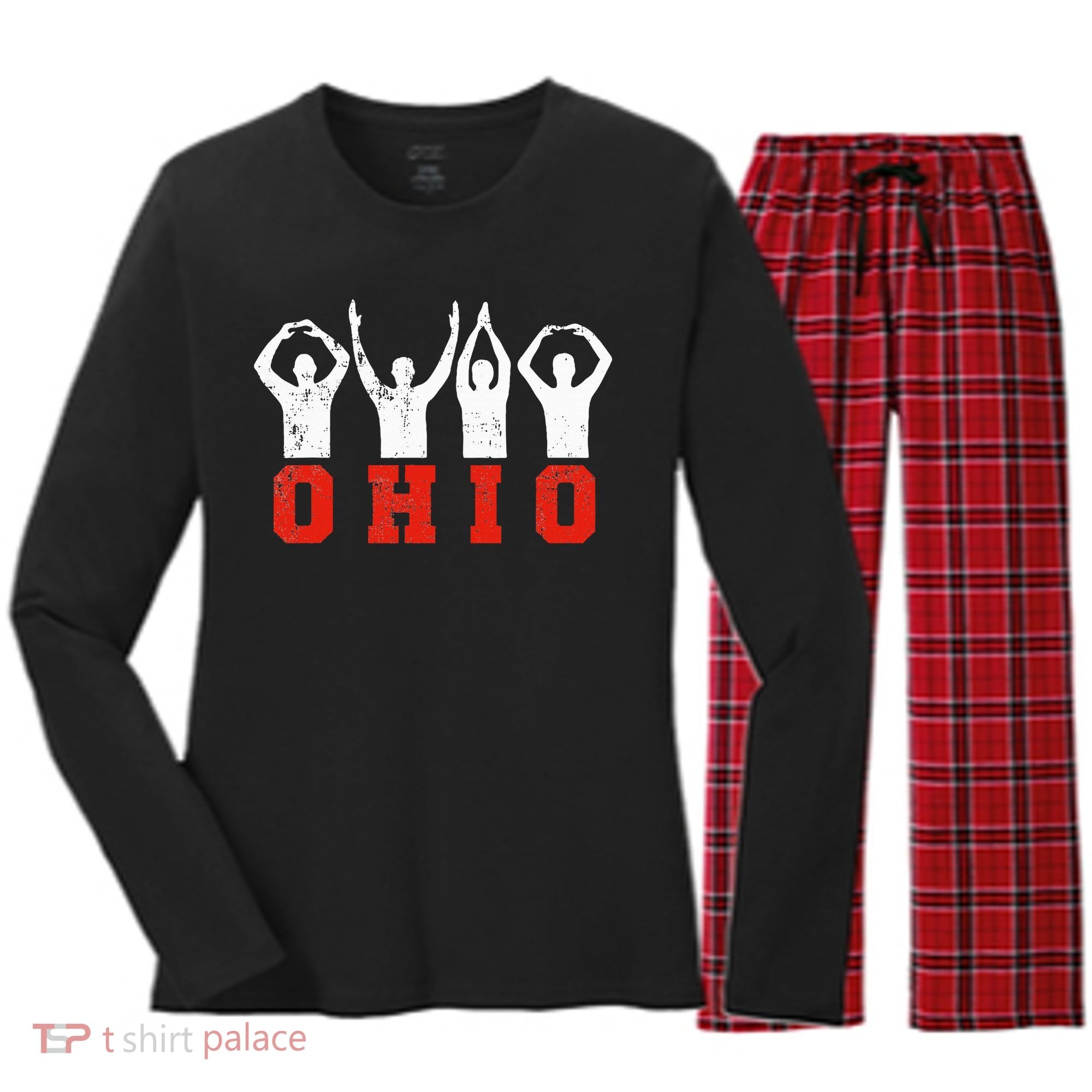 State Of Ohio Ohioan OH Trendy Distressed Women's Long Sleeve Flannel Pajama Set 