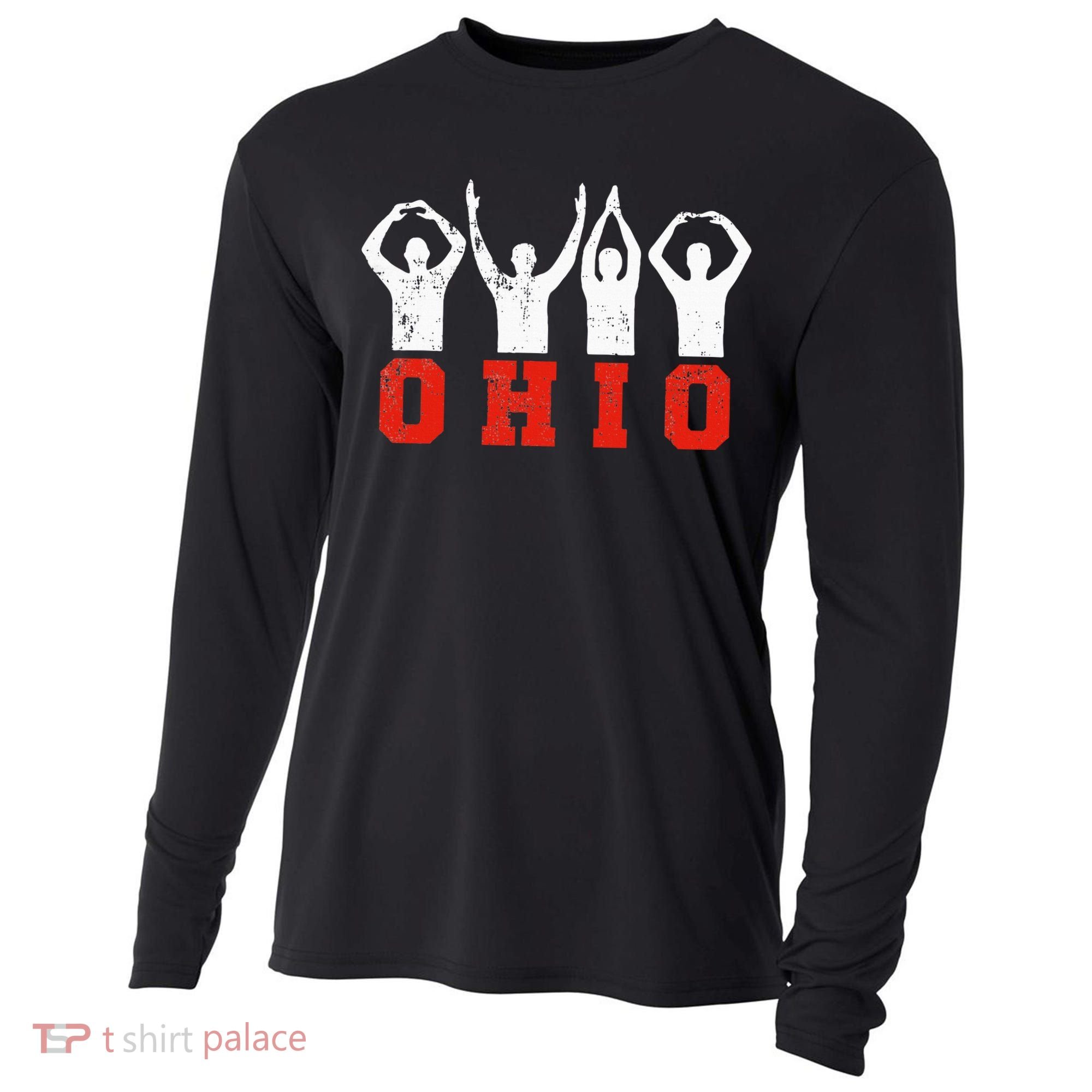 State Of Ohio Ohioan OH Trendy Distressed Cooling Performance Long Sleeve Crew