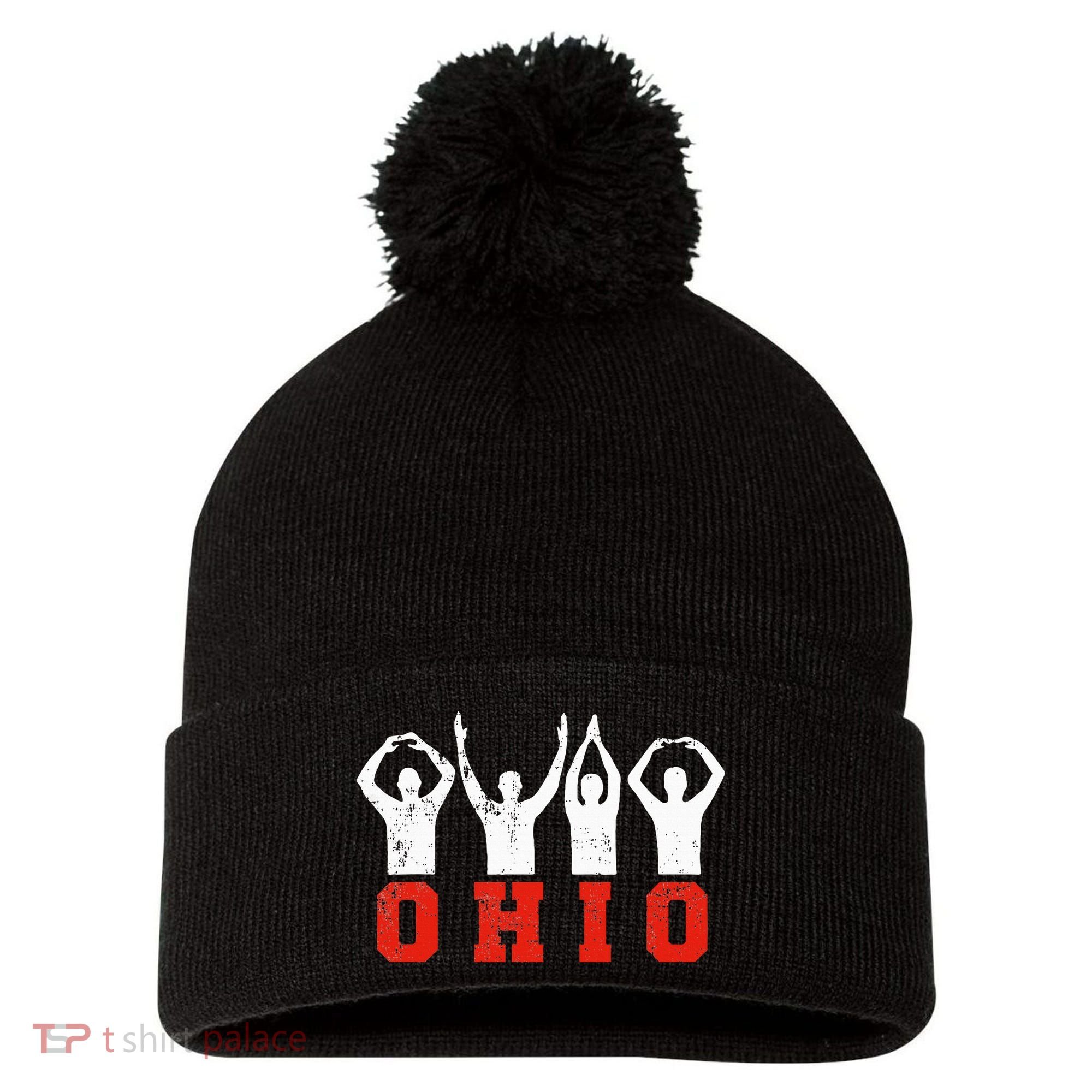 State Of Ohio Ohioan OH Trendy Distressed Pom Pom 12in Knit Beanie