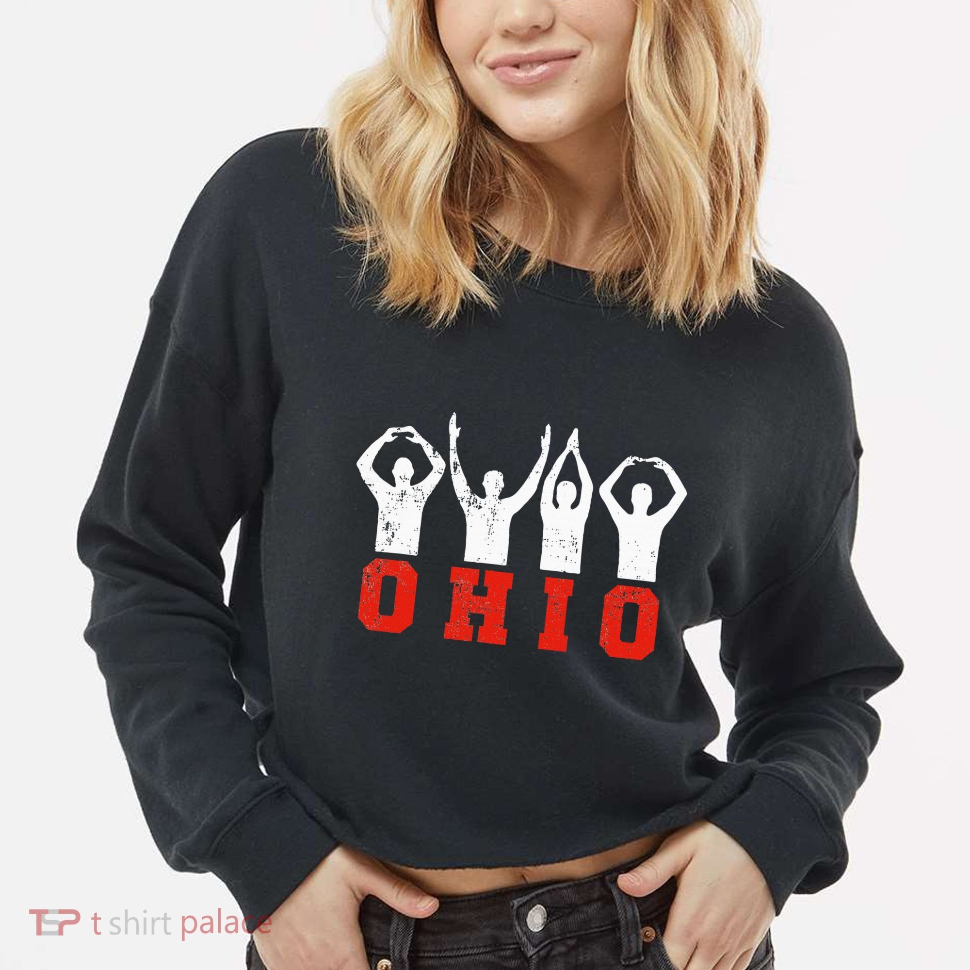 State Of Ohio Ohioan OH Trendy Distressed Cropped Pullover Crew