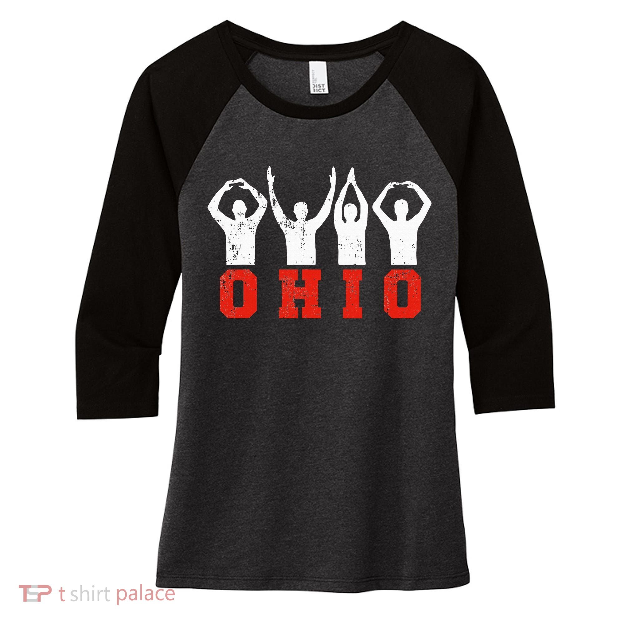 State Of Ohio Ohioan OH Trendy Distressed Women's Tri-Blend 3/4-Sleeve Raglan Shirt