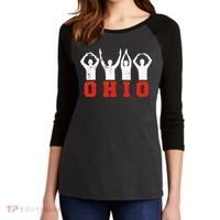 State Of Ohio Ohioan OH Trendy Distressed Women's Tri-Blend 3/4-Sleeve Raglan Shirt thumb 2