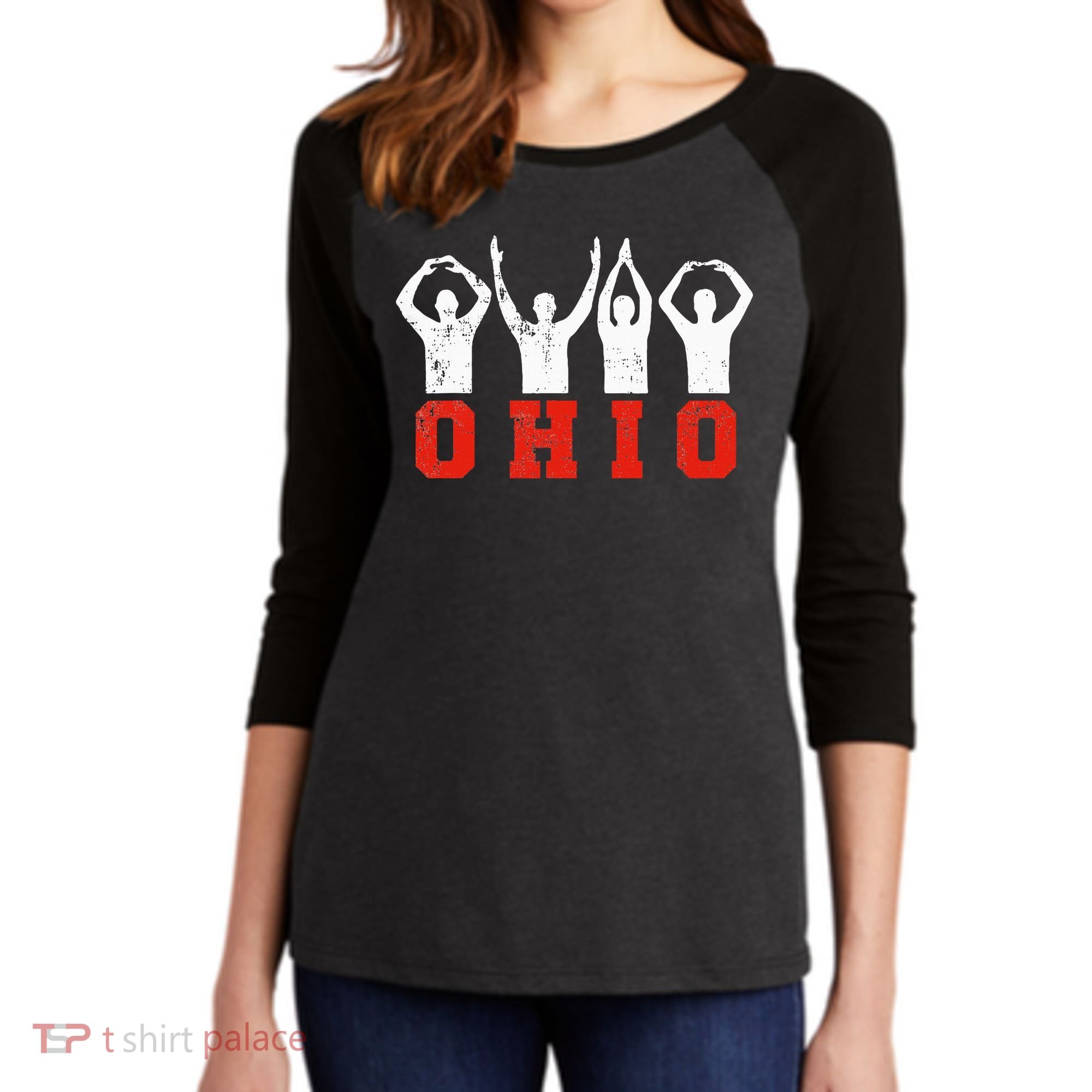 State Of Ohio Ohioan OH Trendy Distressed Women's Tri-Blend 3/4-Sleeve Raglan Shirt