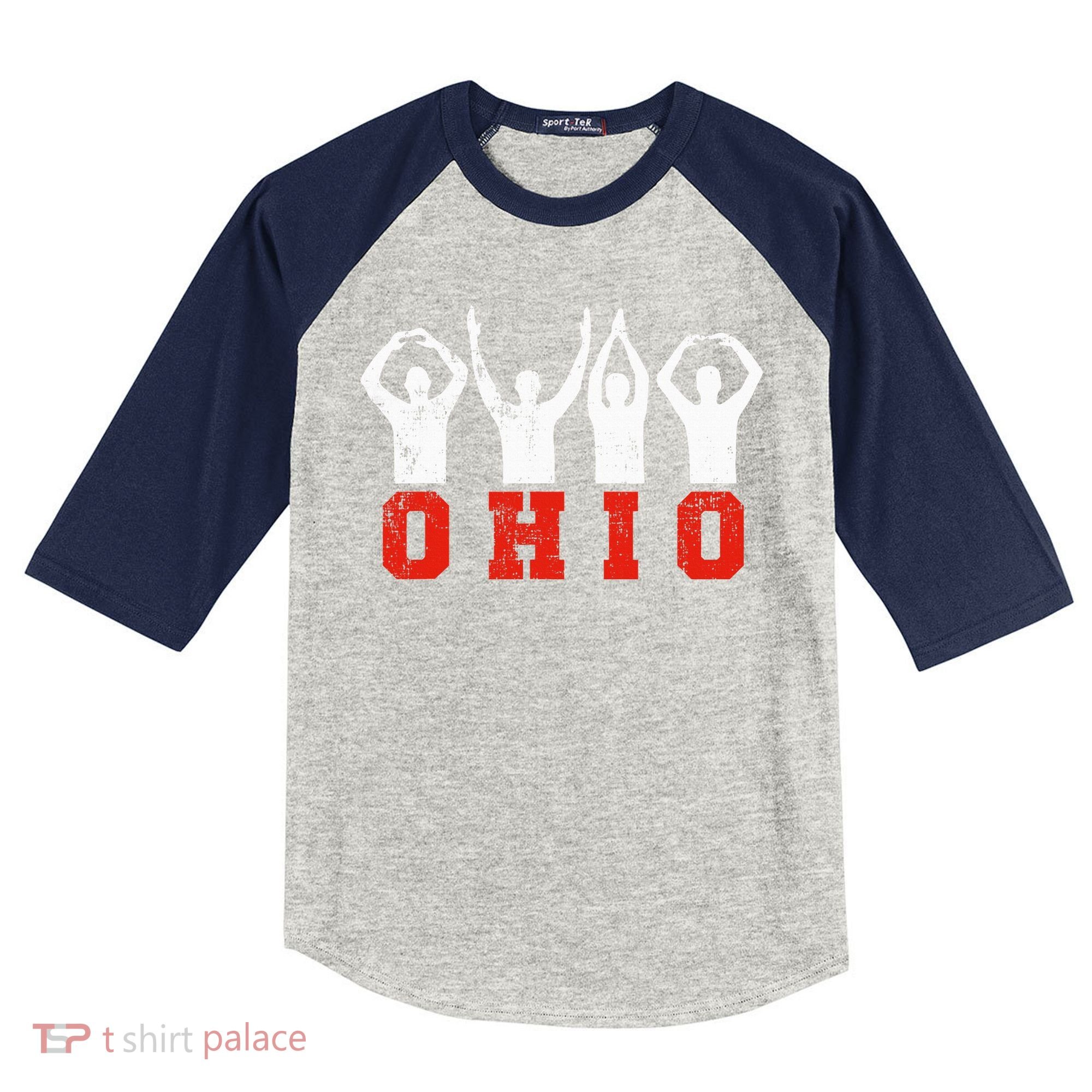 State Of Ohio Ohioan OH Trendy Distressed Kids Colorblock Raglan Jersey