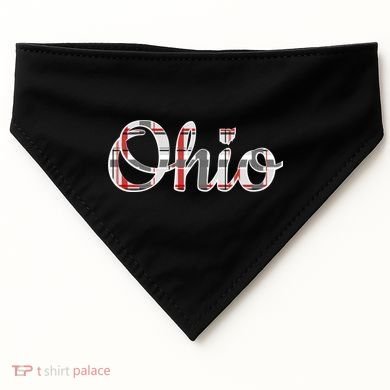 State Of Ohio Ohioan Pride Trendy Plaid Script Texgift USA-Made Doggie Bandana