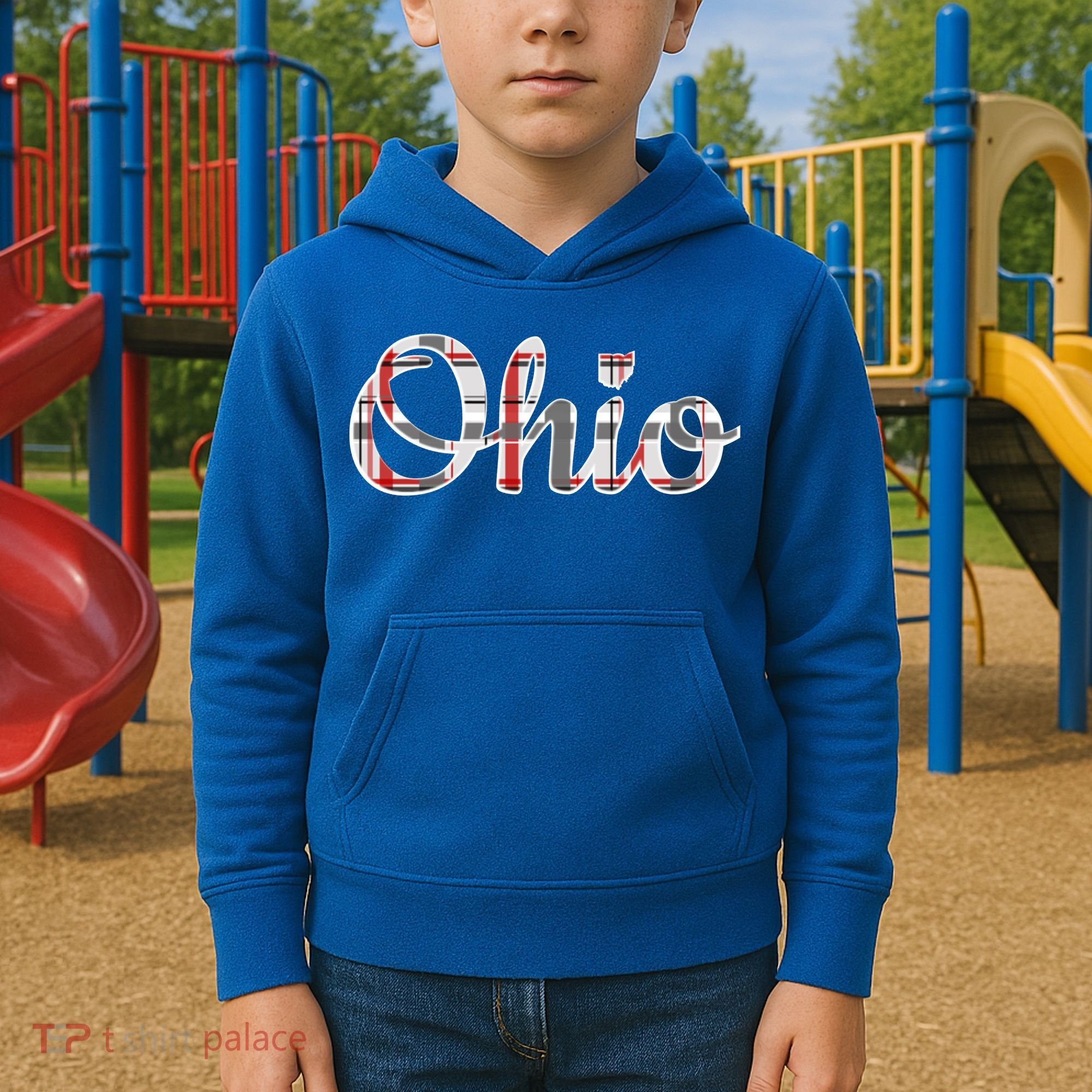 State Of Ohio Ohioan Pride Trendy Plaid Script Texgift Kids Hoodie