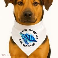 Save Our Oceans Sea Turtle Pro Environment Nature Earth Day USA-Made Doggie Bandana thumb 1