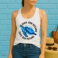 Save Our Oceans Sea Turtle Pro Environment Nature Earth Day Women's Tank Top thumb 2