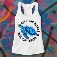 Save Our Oceans Sea Turtle Pro Environment Nature Earth Day Women's Tank Top thumb 3