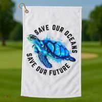 Save Our Oceans Sea Turtle Pro Environment Nature Earth Day Golf Towel thumb 1