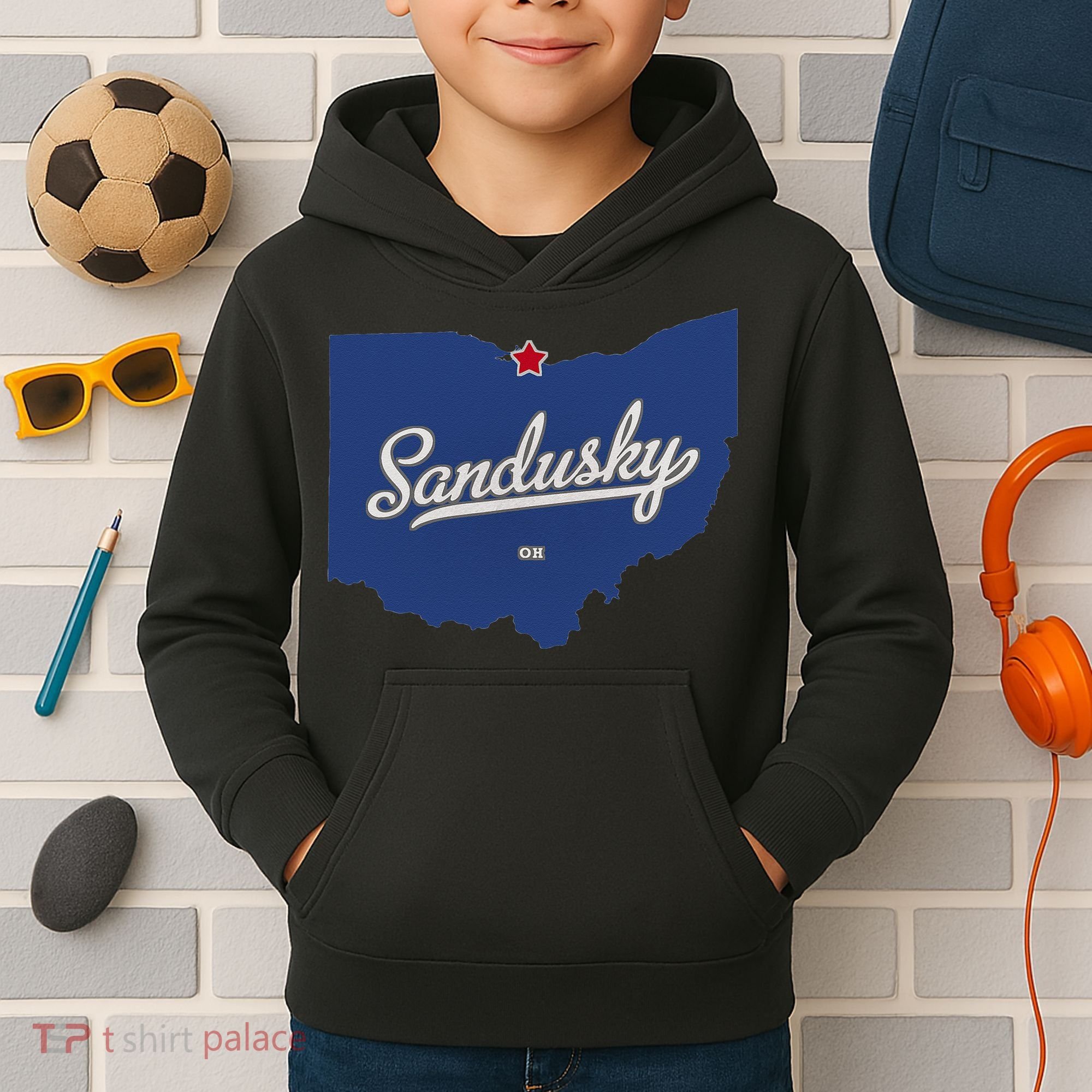 Sandusky Ohio OH Map Kids Hoodie