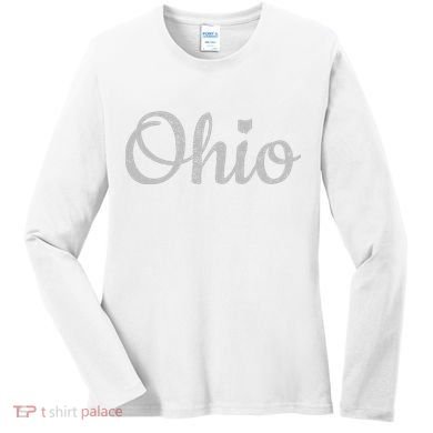 State Of Ohio Pride Script Text Distressed Design Gifts Women's Long Sleeve Shirt
