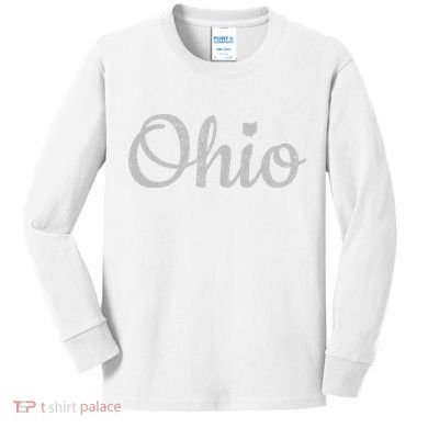 State Of Ohio Pride Script Text Distressed Design Gifts Kids Long Sleeve Shirt
