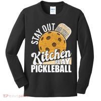 Stay Out Of The Kitchen Play Pickleball Paddleball Lover Kids Long Sleeve Shirt thumb 0