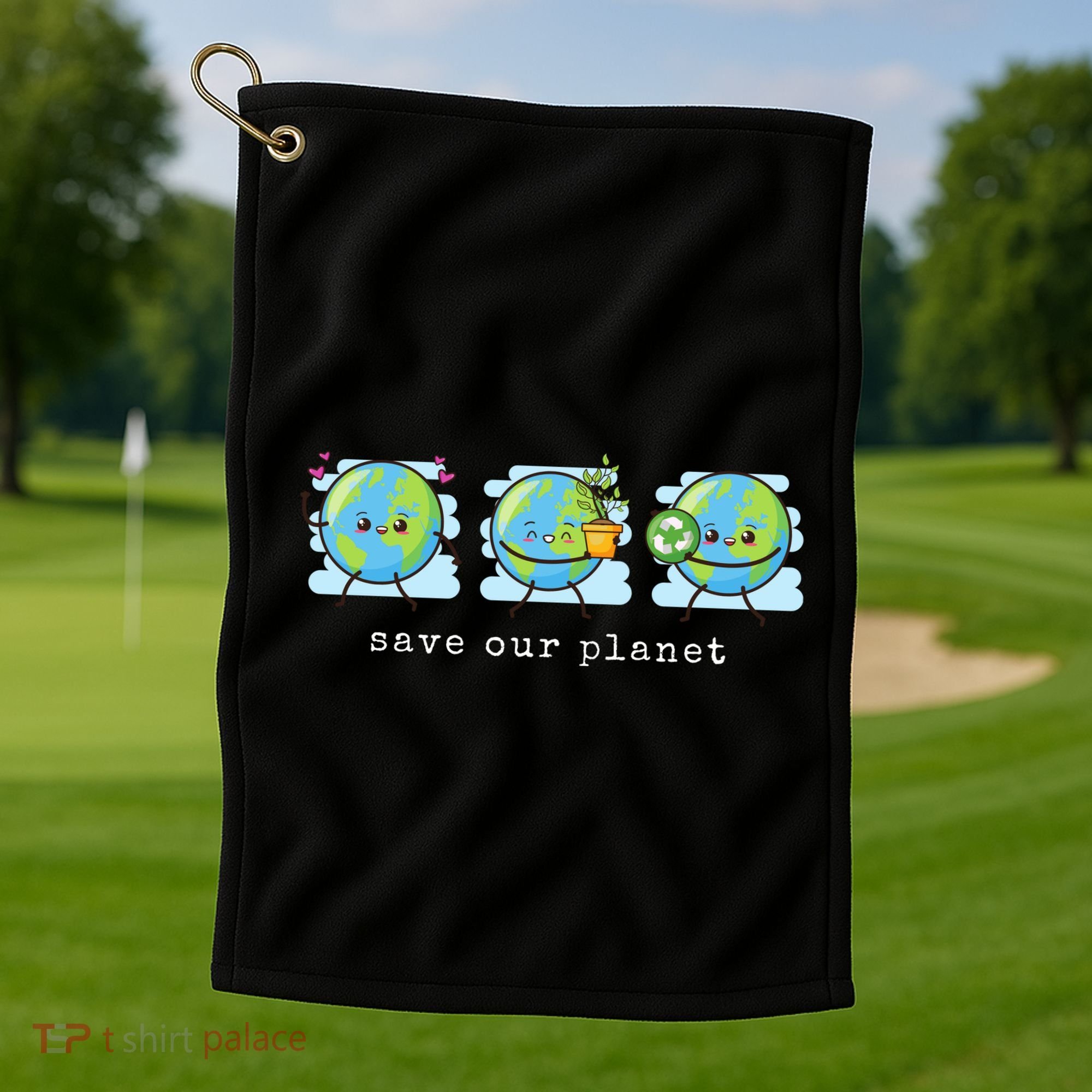 Save Our Planet Earth Day Awareness Cute Golf Towel