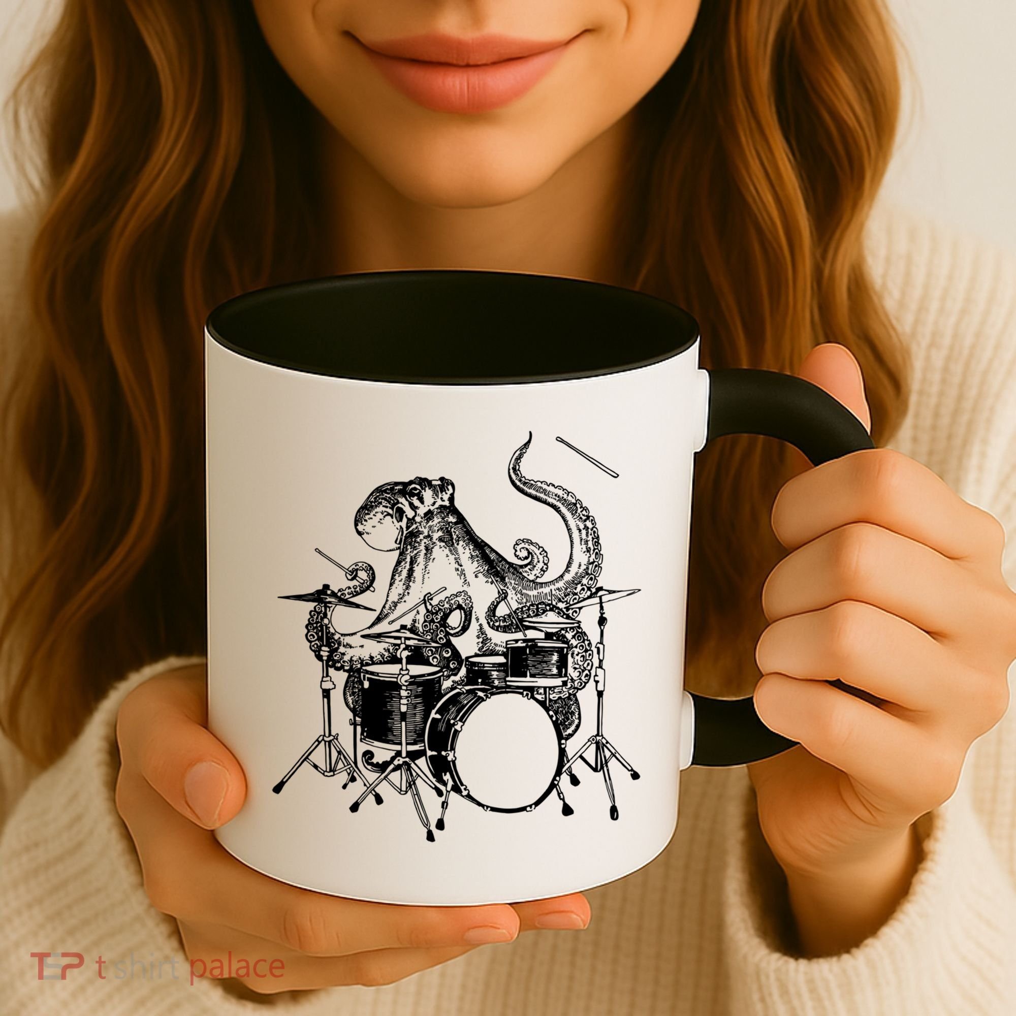 Seembo Octopus Playing Drums Drummer Drumming Musician Band Gift Coffee Mug