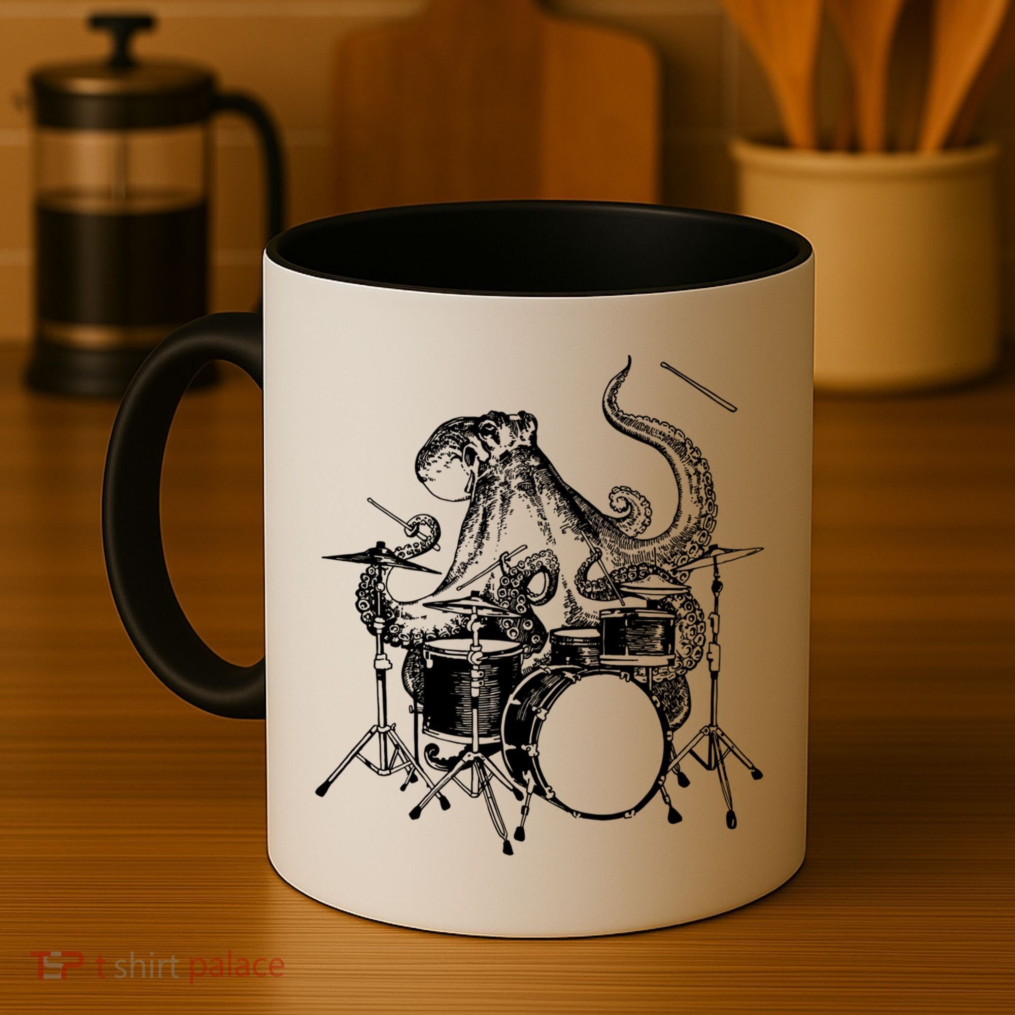 Seembo Octopus Playing Drums Drummer Drumming Musician Band Gift Coffee Mug