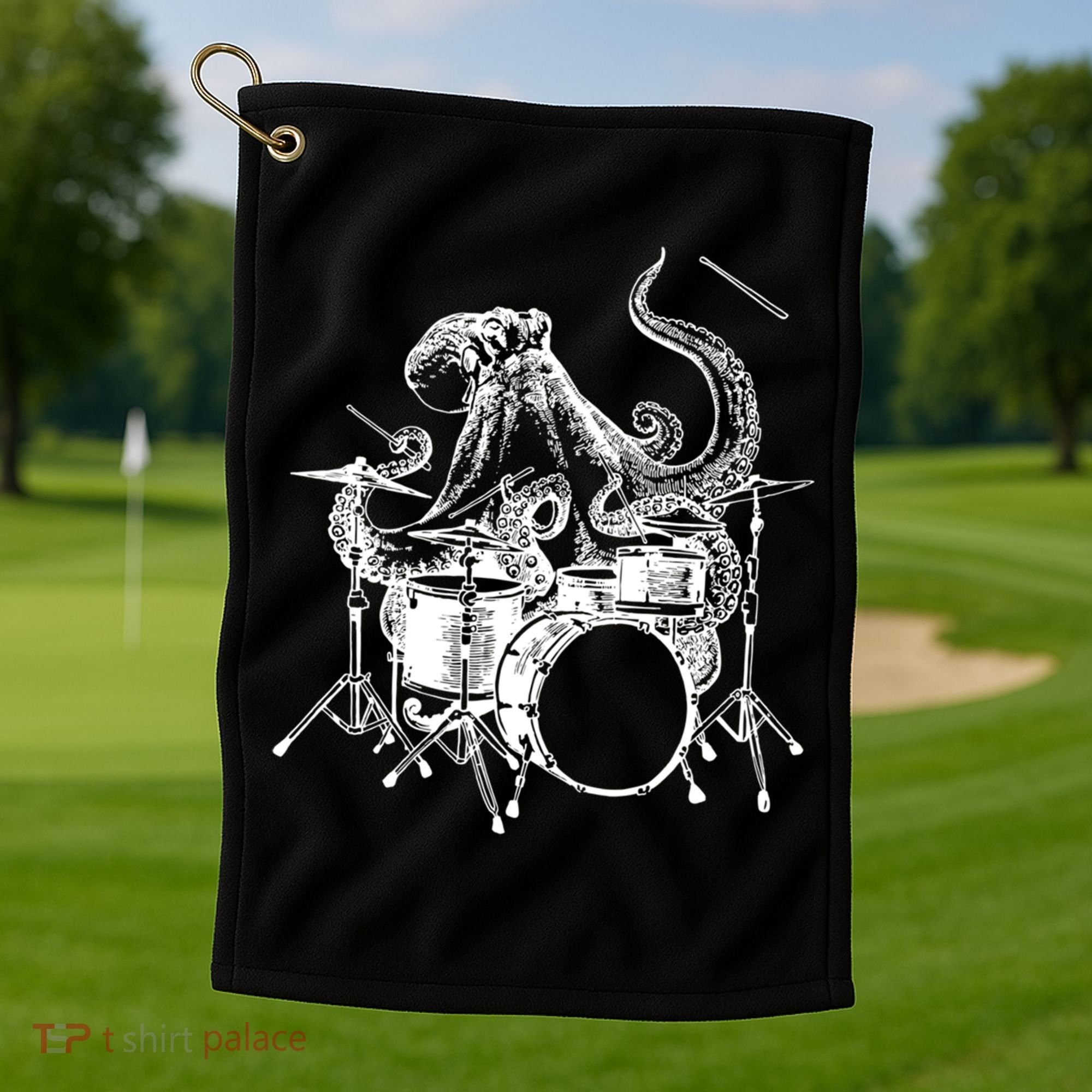 Seembo Octopus Playing Drums Drummer Drumming Musician Band Gift Golf Towel