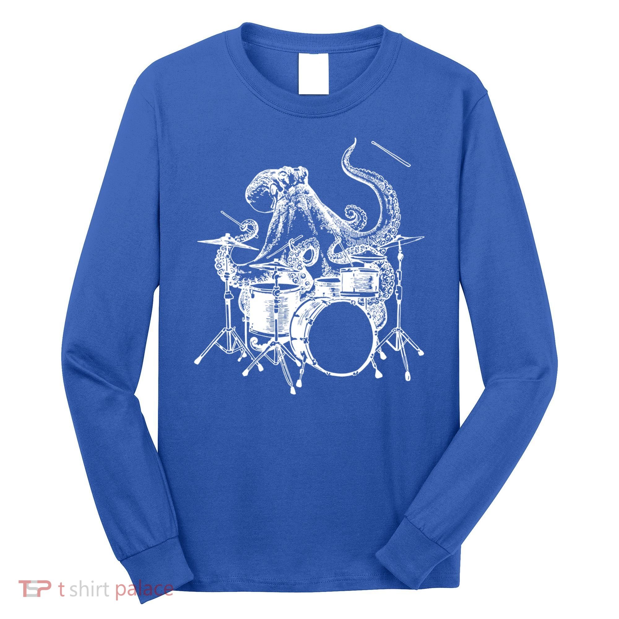 Seembo Octopus Playing Drums Drummer Drumming Musician Band Gift Long Sleeve Shirt
