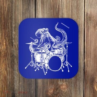 Seembo Octopus Playing Drums Drummer Drumming Musician Band Gift Coaster