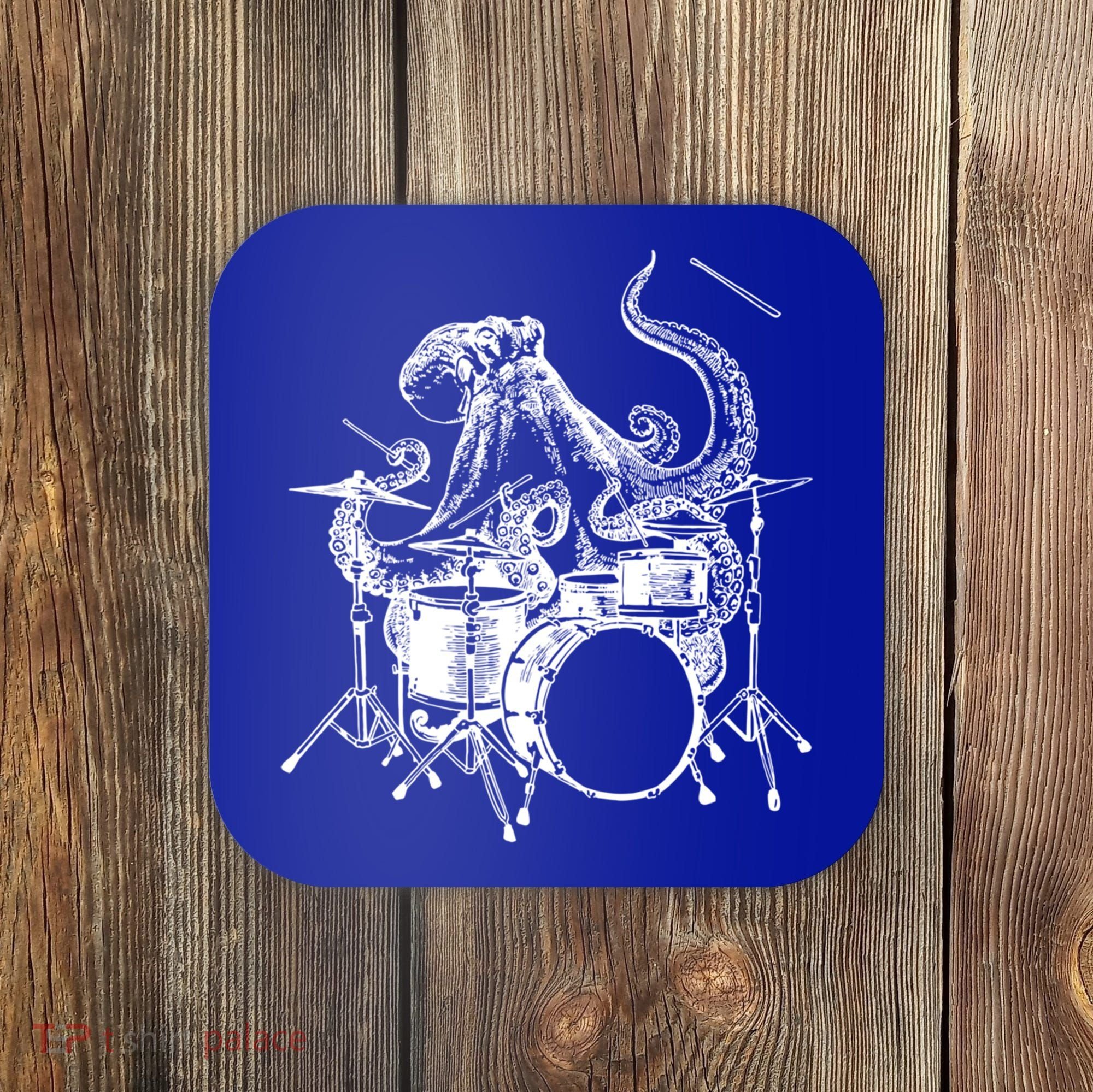Seembo Octopus Playing Drums Drummer Drumming Musician Band Gift Coaster
