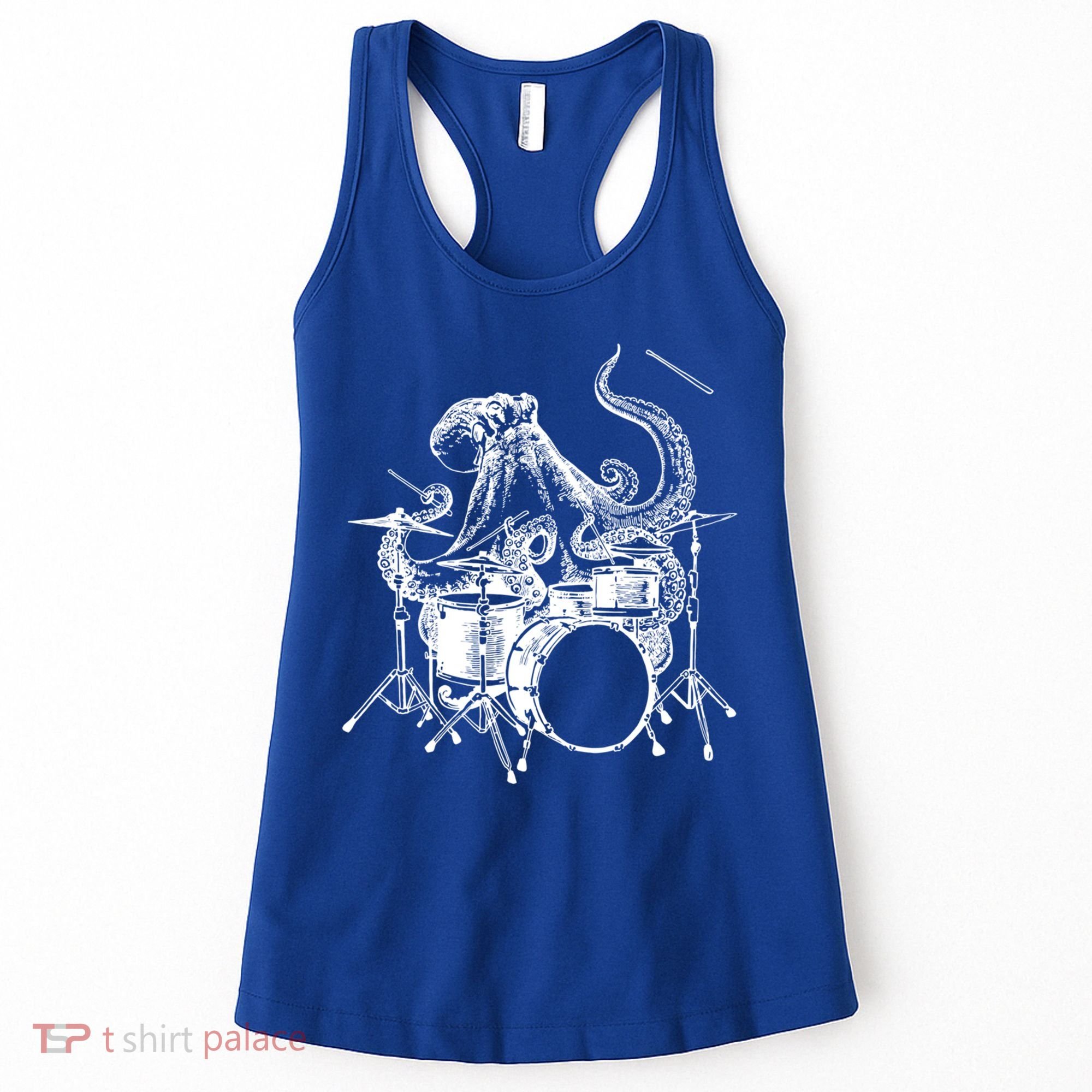 Seembo Octopus Playing Drums Drummer Drumming Musician Band Gift Women's Tank Top