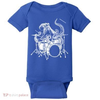 Seembo Octopus Playing Drums Drummer Drumming Musician Band Gift Baby Bodysuit