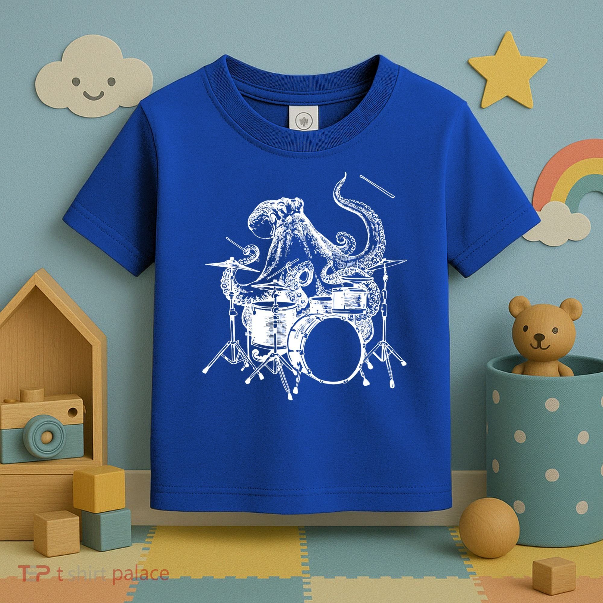 Seembo Octopus Playing Drums Drummer Drumming Musician Band Gift Toddler T-Shirt